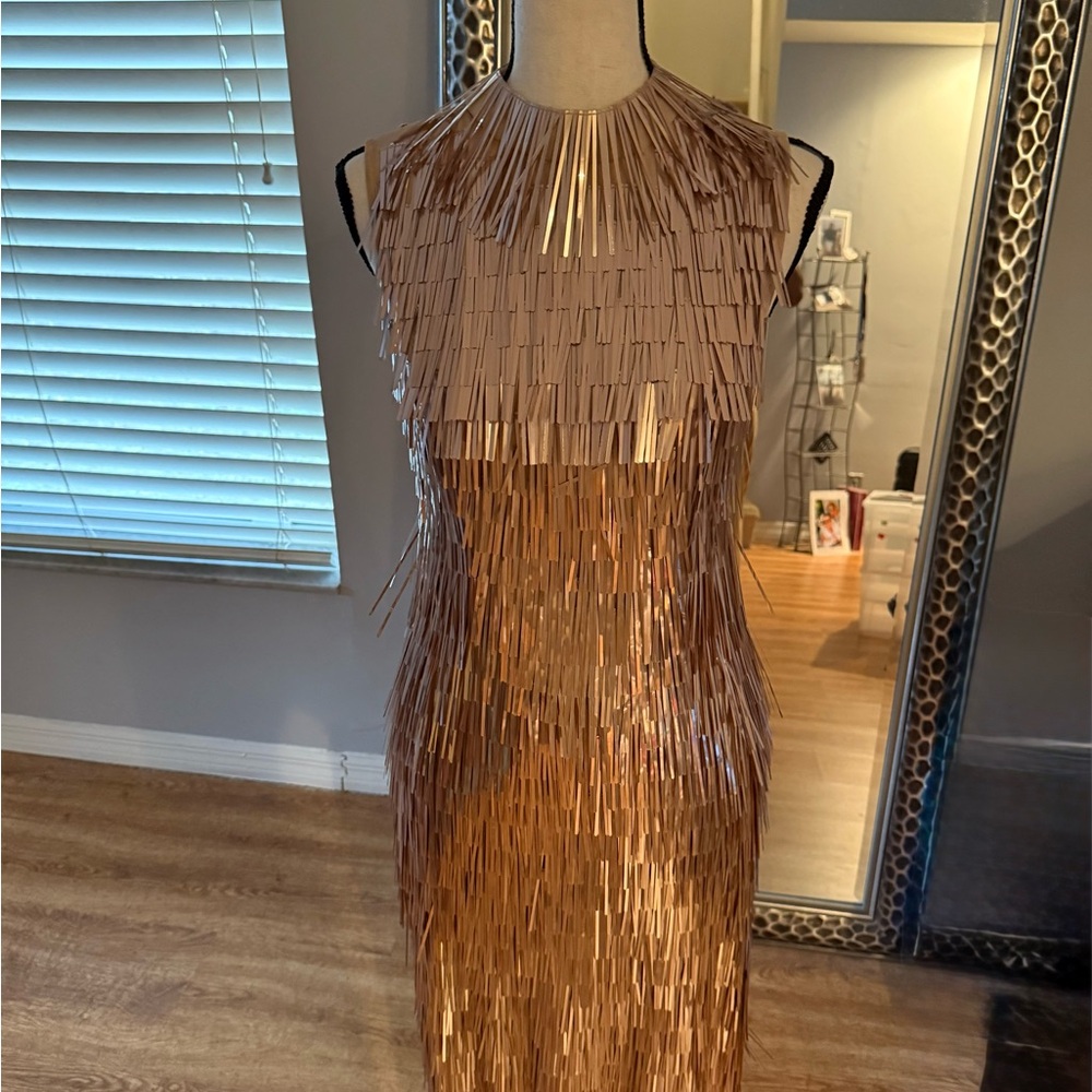 ASOS Metallic Gold Fringe Midi Dress